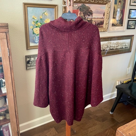 a.n.a plus size cowl neck poncho style speckled knit sweater 0X burgundy - Picture 8 of 10